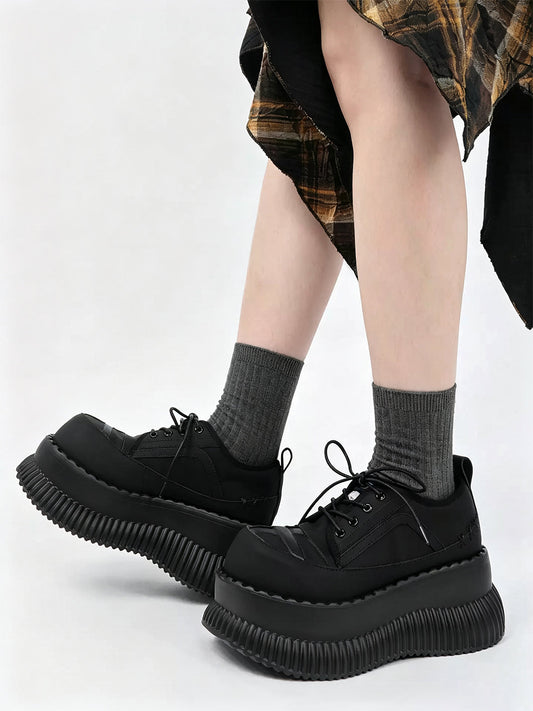 Cross-Toe Chunky Platform Lace-Up Shoes