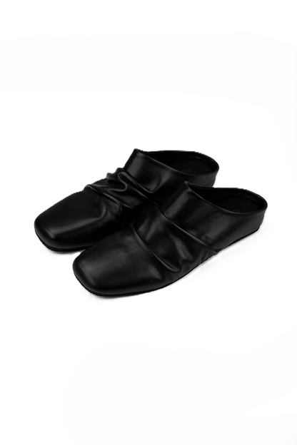 Wrinkled Leather Mule Sandals