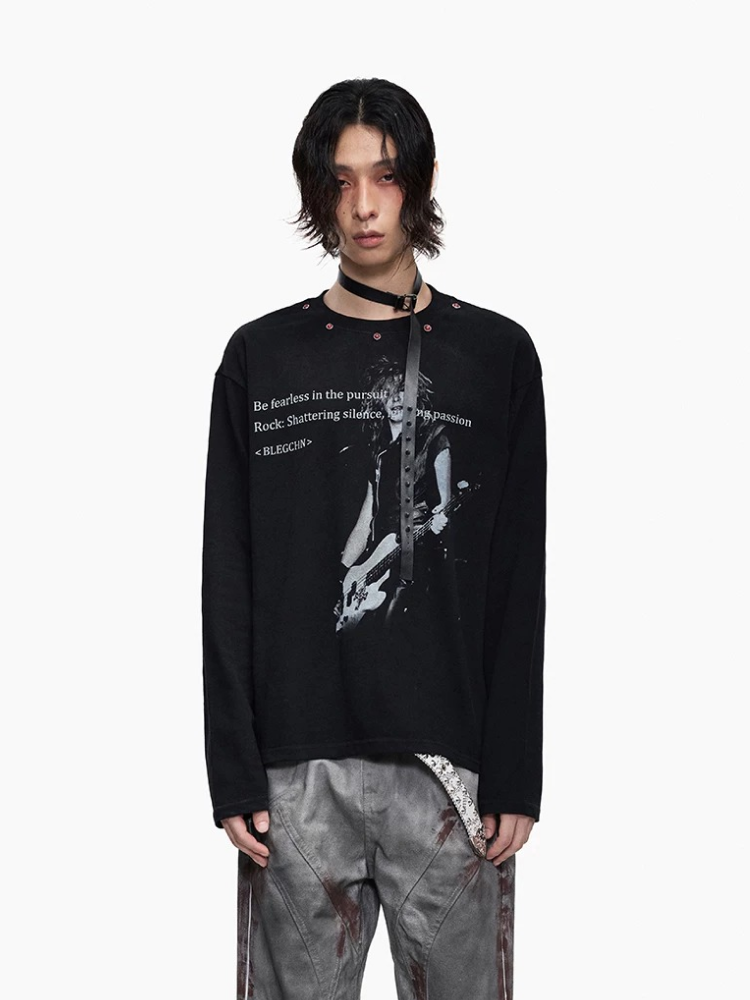 Dark Wash Long Sleeve Punk T-shirt
