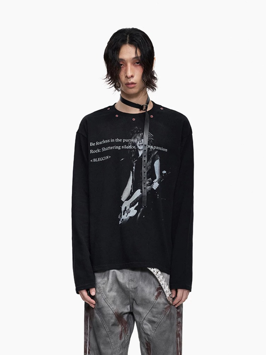 Dark Wash Long Sleeve Punk T-shirt