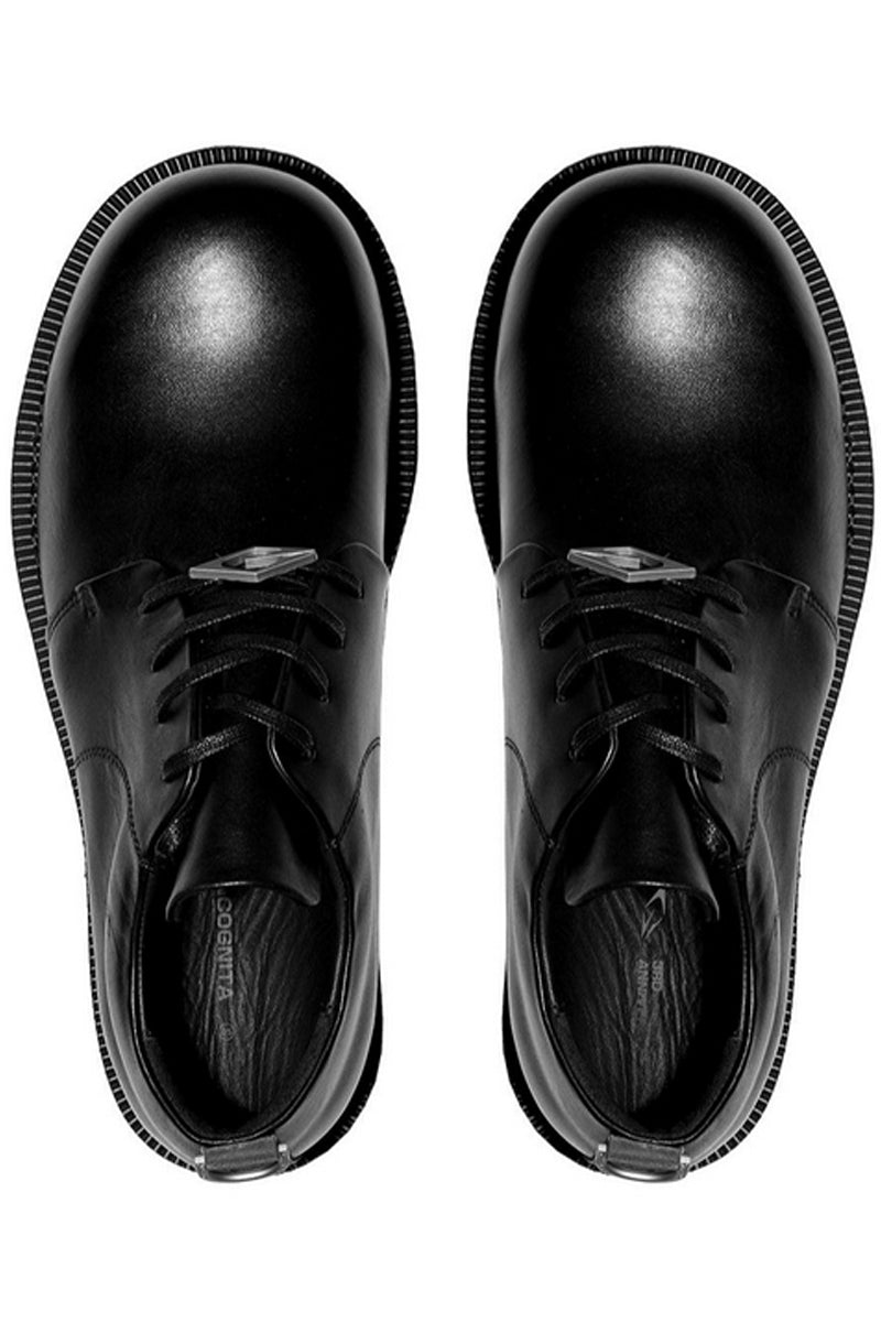 Black Leather Platform Derby Shoes