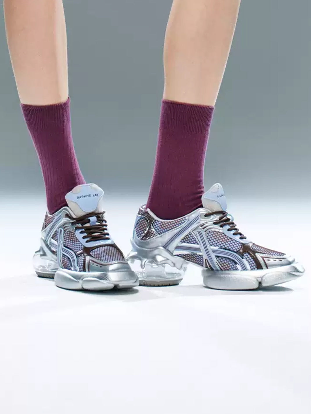 Silver-Blue Mesh Sculpted Runner Sneakers