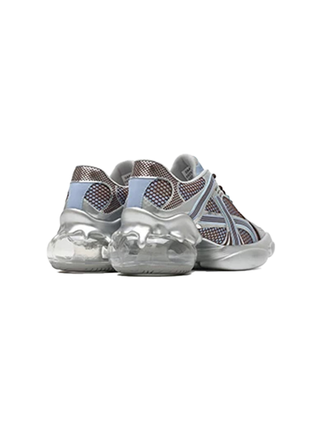 Silver-Blue Mesh Sculpted Runner Sneakers