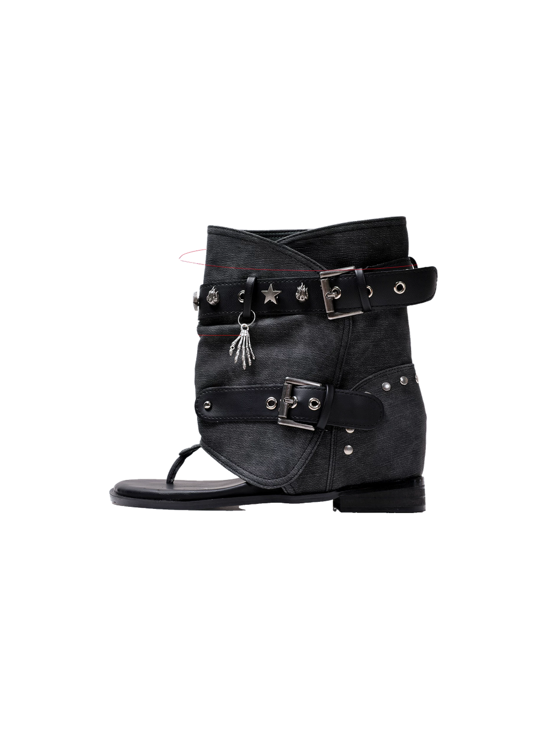 Denim Thong Buckle Ankle Sandal Boots