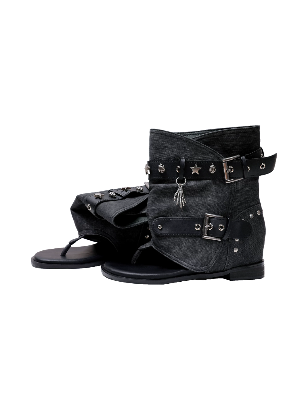 Denim Thong Buckle Ankle Sandal Boots
