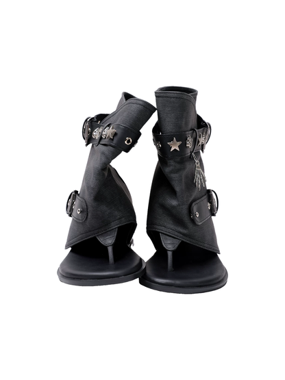 Denim Thong Buckle Ankle Sandal Boots