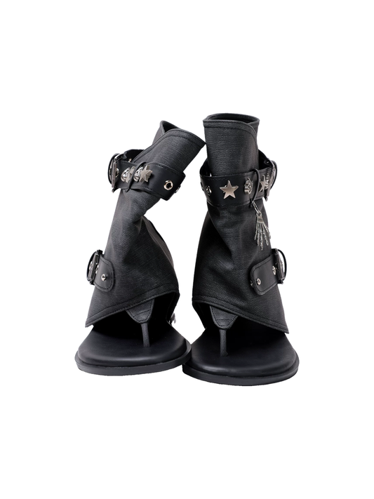Denim Thong Buckle Ankle Sandal Boots