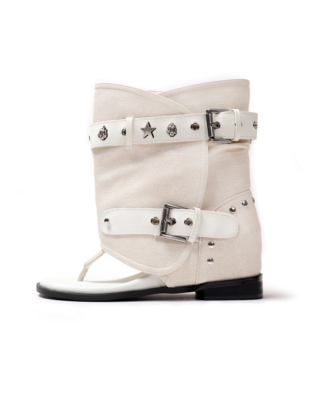 Denim Thong Buckle Ankle Sandal Boots
