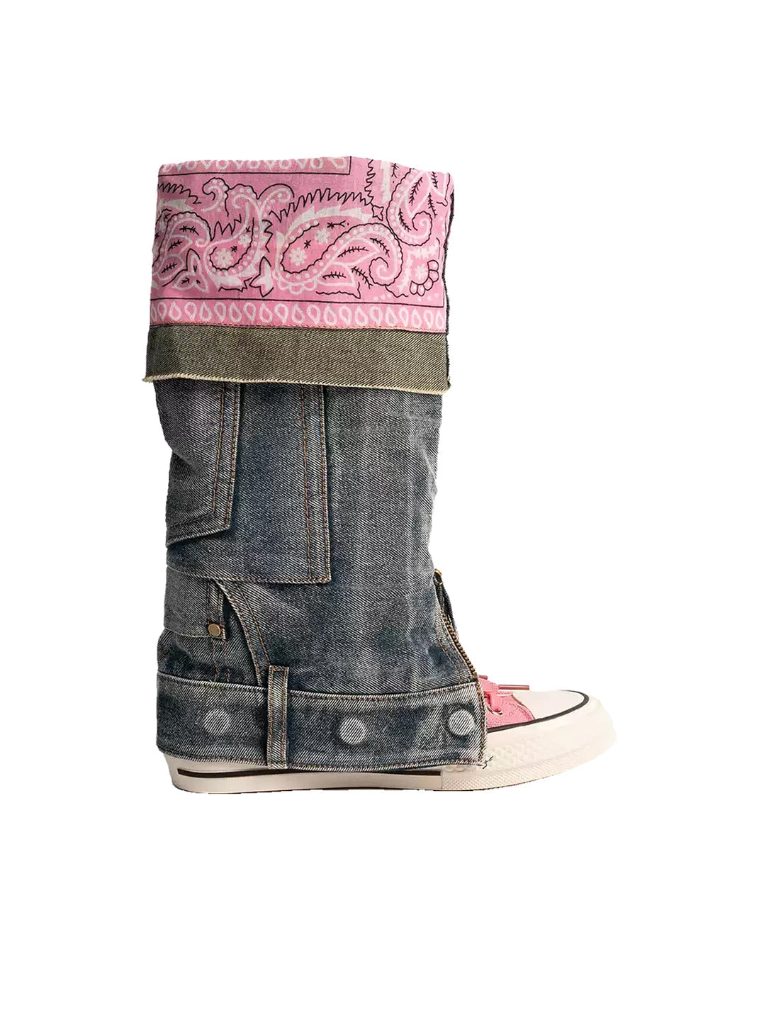 Detachable Denim-Shaft Colorblock Canvas Boots