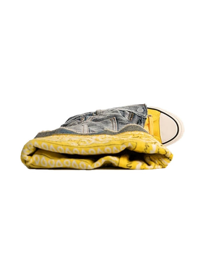 Detachable Denim-Shaft Colorblock Canvas Boots