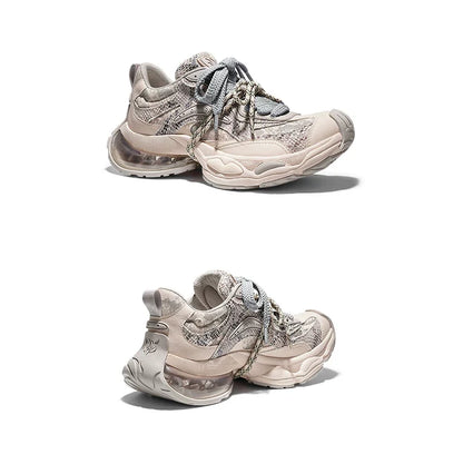 Distressed Mesh Air-Cushion Chunky Sneakers