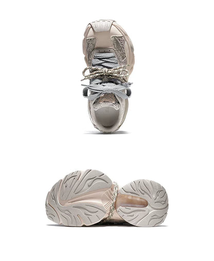 Distressed Mesh Air-Cushion Chunky Sneakers