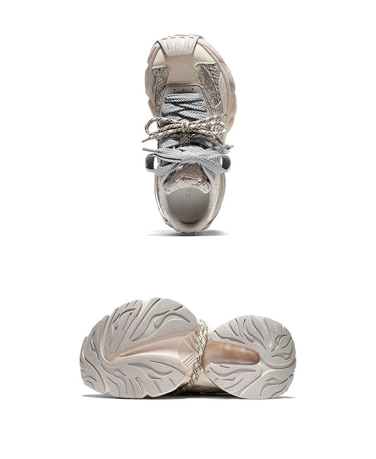Distressed Mesh Air-Cushion Chunky Sneakers