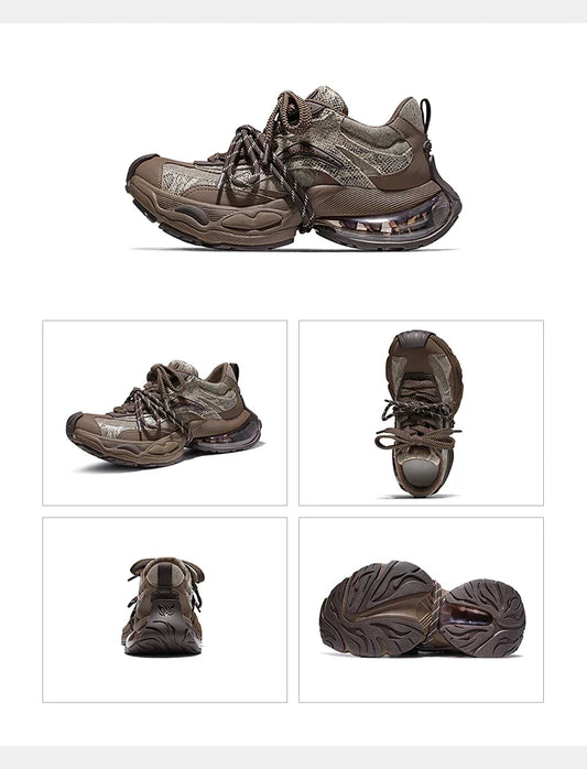Distressed Mesh Air-Cushion Chunky Sneakers