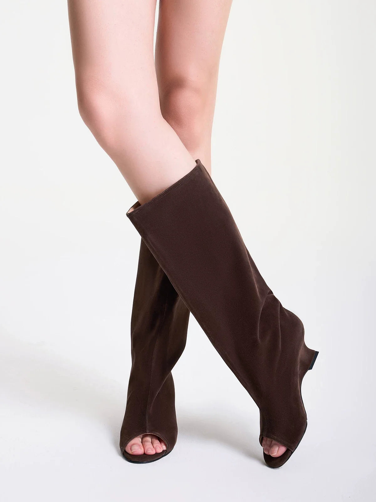 Peep-Toe Wide-Shaft Wedge Boots