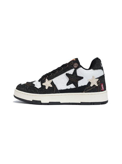 Distressed Denim Star Low-Top Sneakers