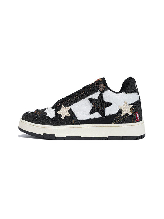 Distressed Denim Star Low-Top Sneakers