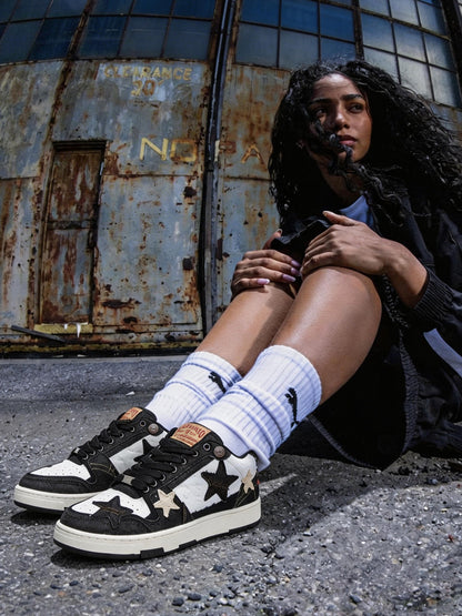 Distressed Denim Star Low-Top Sneakers