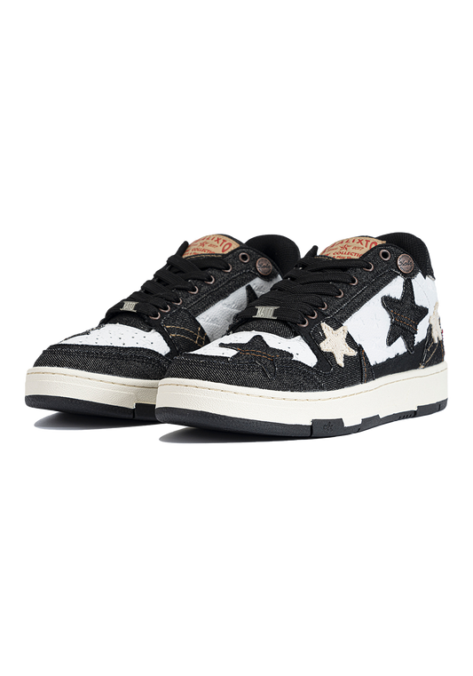 Distressed Denim Star Low-Top Sneakers