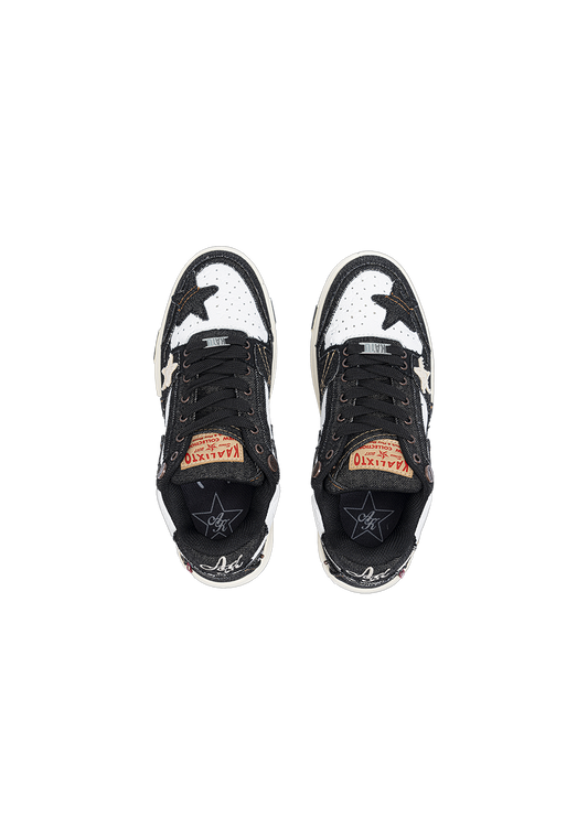 Distressed Denim Star Low-Top Sneakers