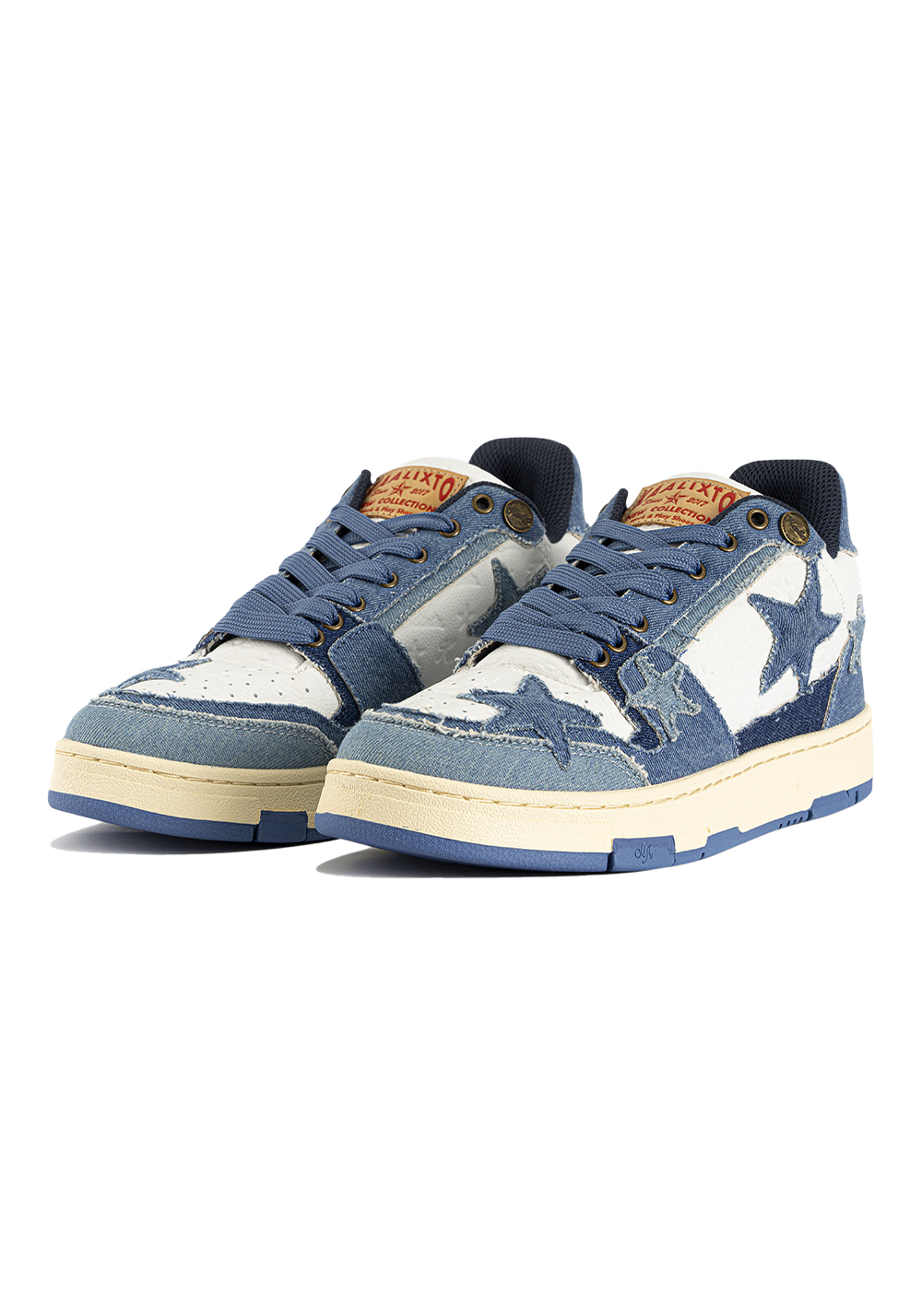 Distressed Denim Star Low-Top Sneakers