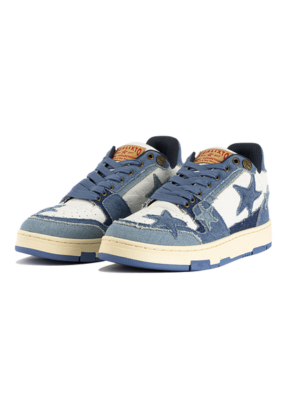Distressed Denim Star Low-Top Sneakers