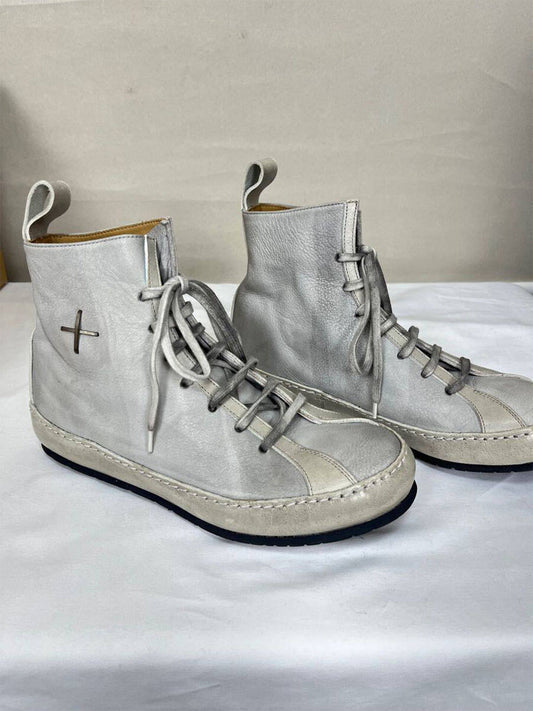 Metallic Pointed-Toe Lace-Up Boots