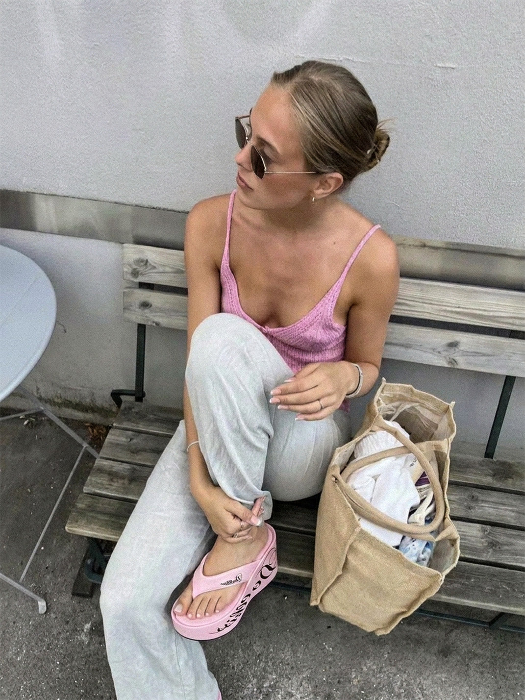 Logo-Print 10cm Platform Wedge Flip-Flops