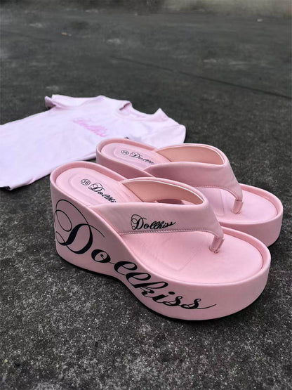 Logo-Print 10cm Platform Wedge Flip-Flops
