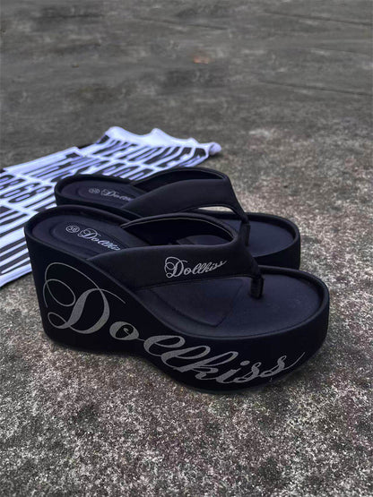 Logo-Print 10cm Platform Wedge Flip-Flops