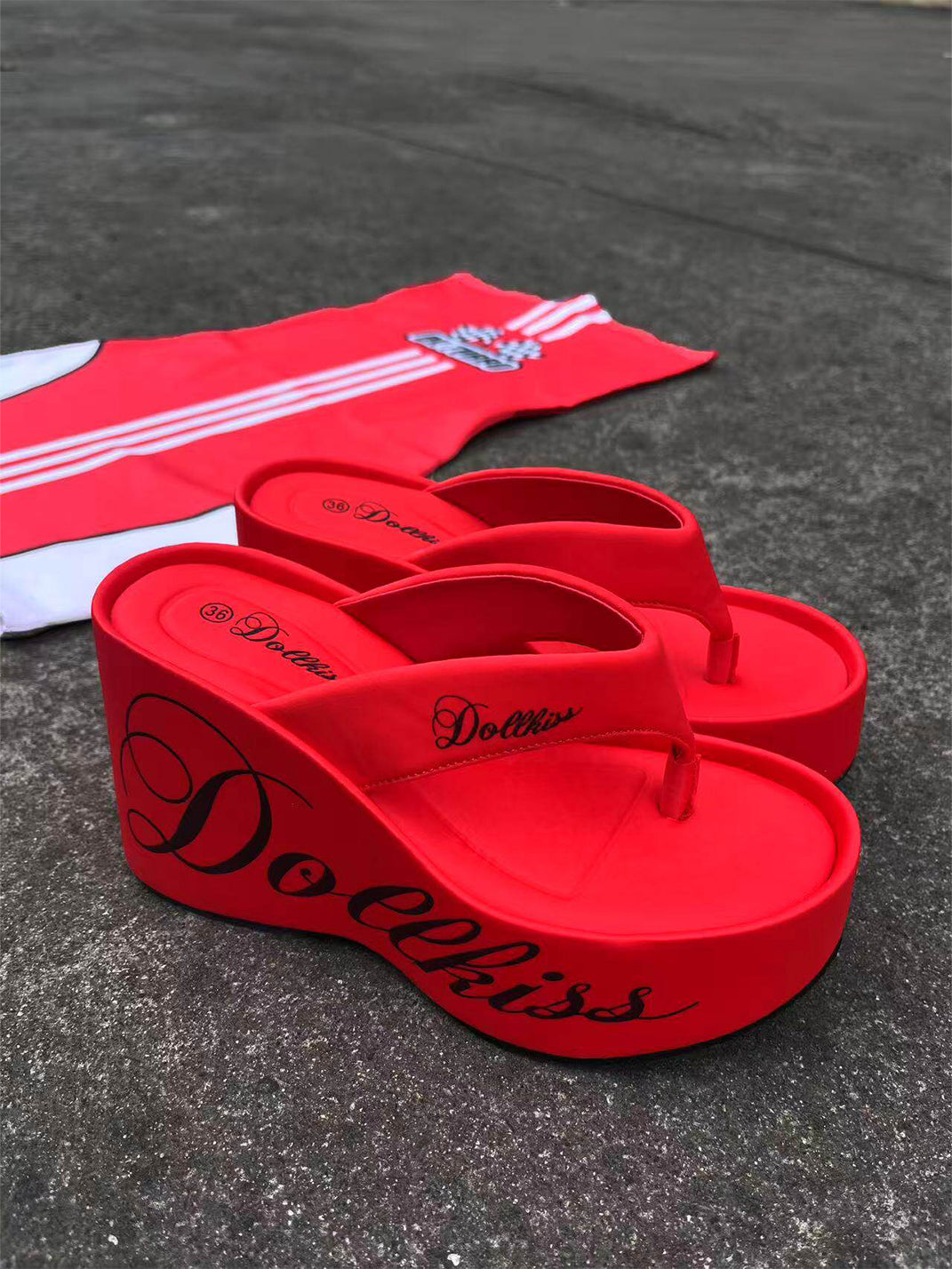 Logo-Print 10cm Platform Wedge Flip-Flops