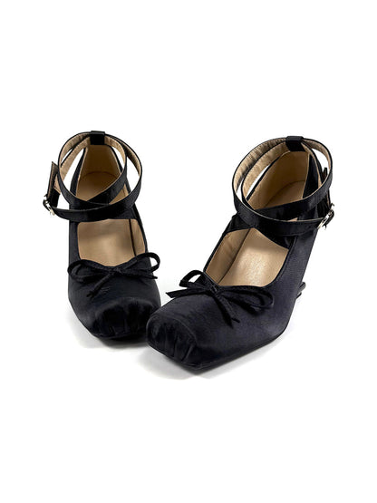 Bow-Strap Sculptural 9cm Satin Pumps