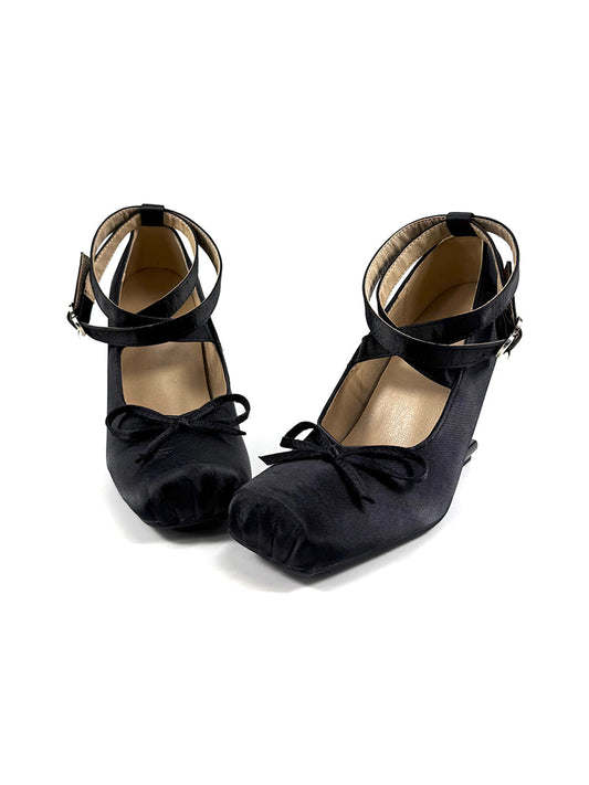 Bow-Strap Sculptural 9cm Satin Pumps