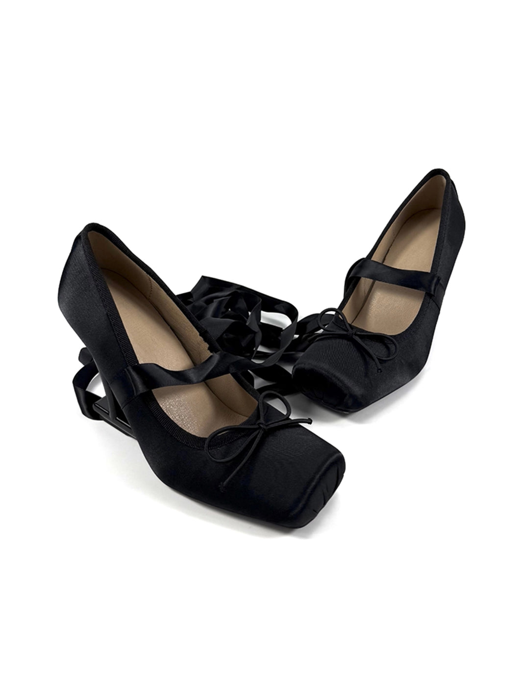 Bow-Strap Sculptural 9cm Satin Pumps