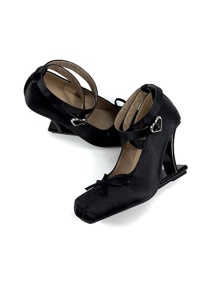Bow-Strap Sculptural 9cm Satin Pumps