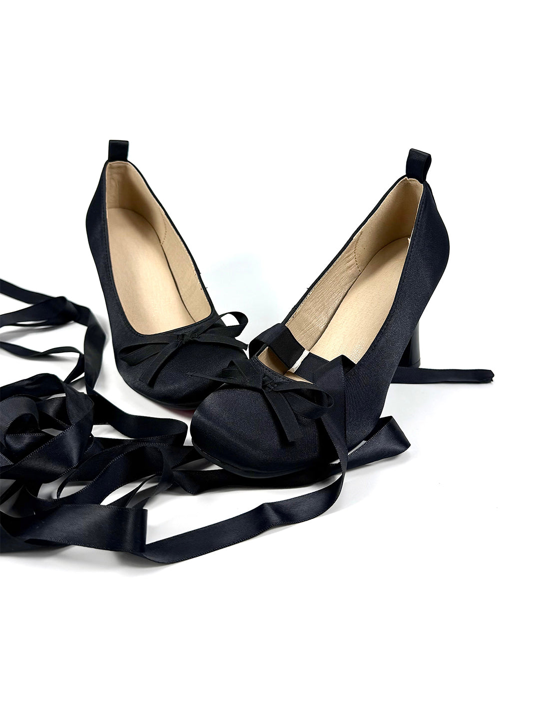 Ribbon-Lace Satin 9cm Bow Pumps