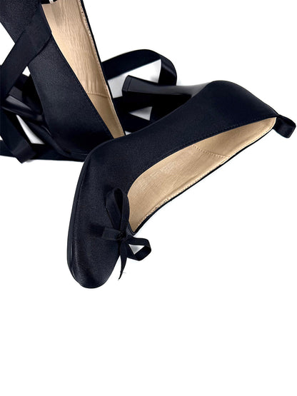 Ribbon-Lace Satin 9cm Bow Pumps