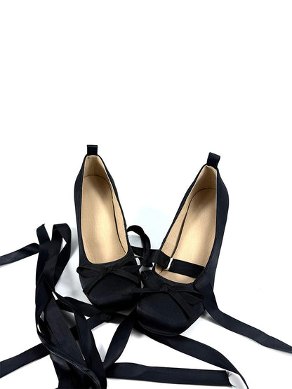Ribbon-Lace Satin 9cm Bow Pumps