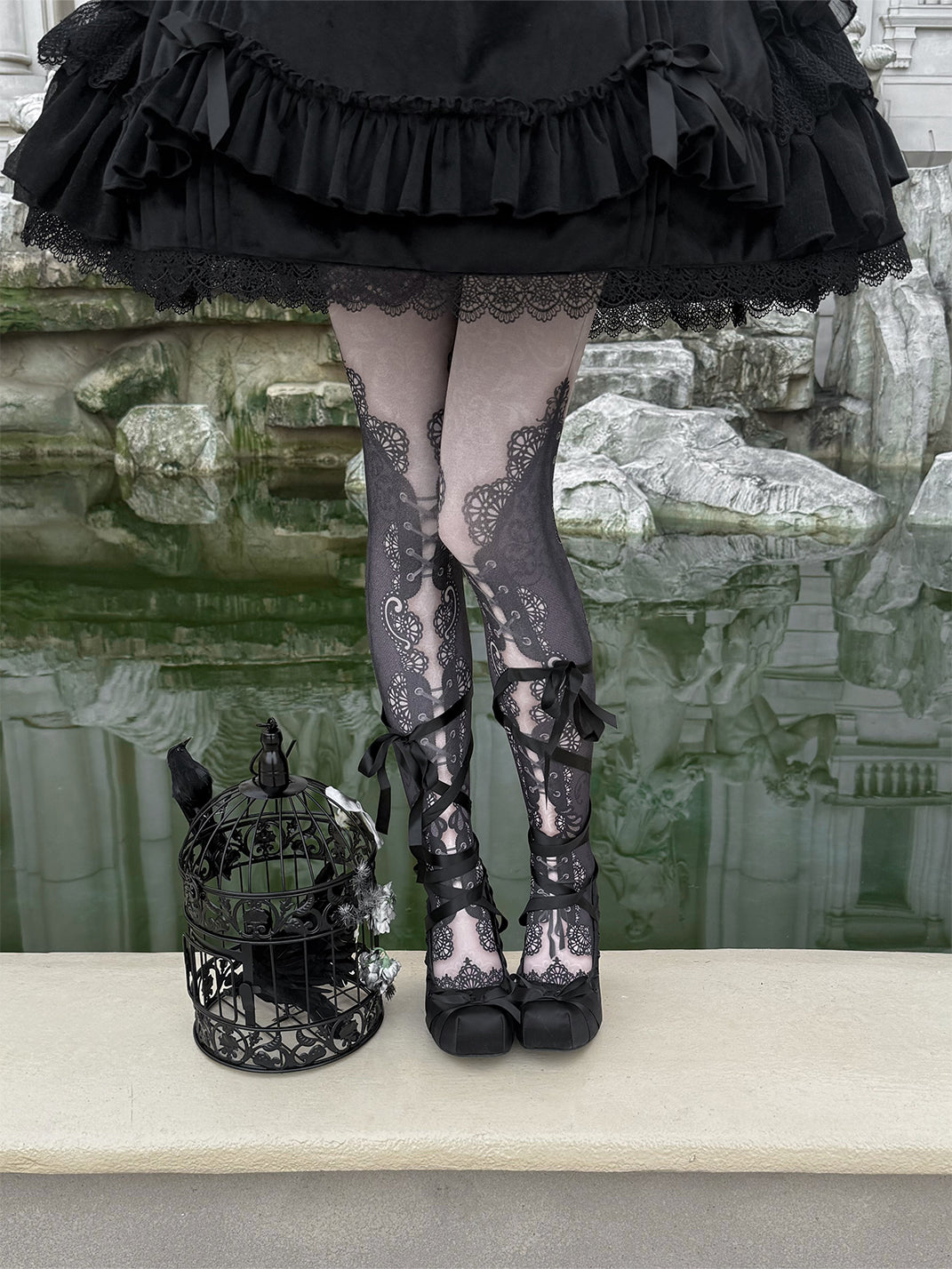 Satin Ribbon-Lace 9cm Platform Pumps