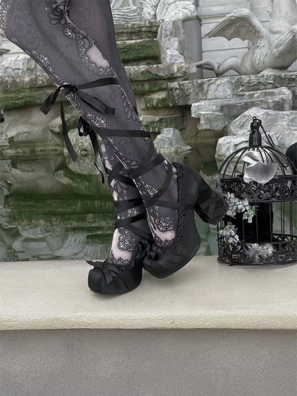 Satin Ribbon-Lace 9cm Platform Pumps