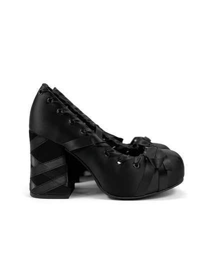 Satin Ribbon-Lace 9cm Platform Pumps