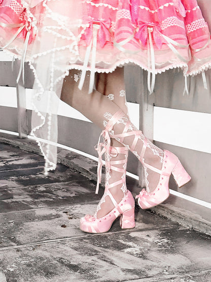 Satin Ribbon-Lace 9cm Platform Pumps