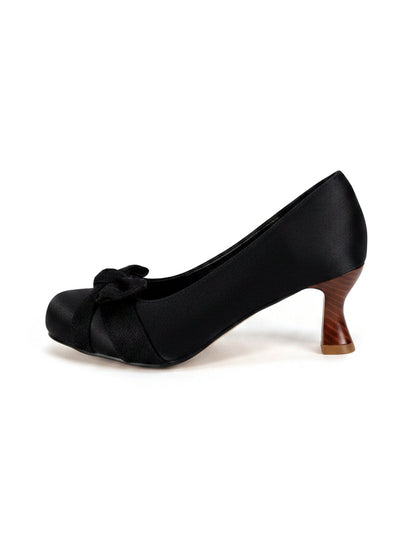 Bow-Toe Sculpted Cup-Heel Satin Pumps