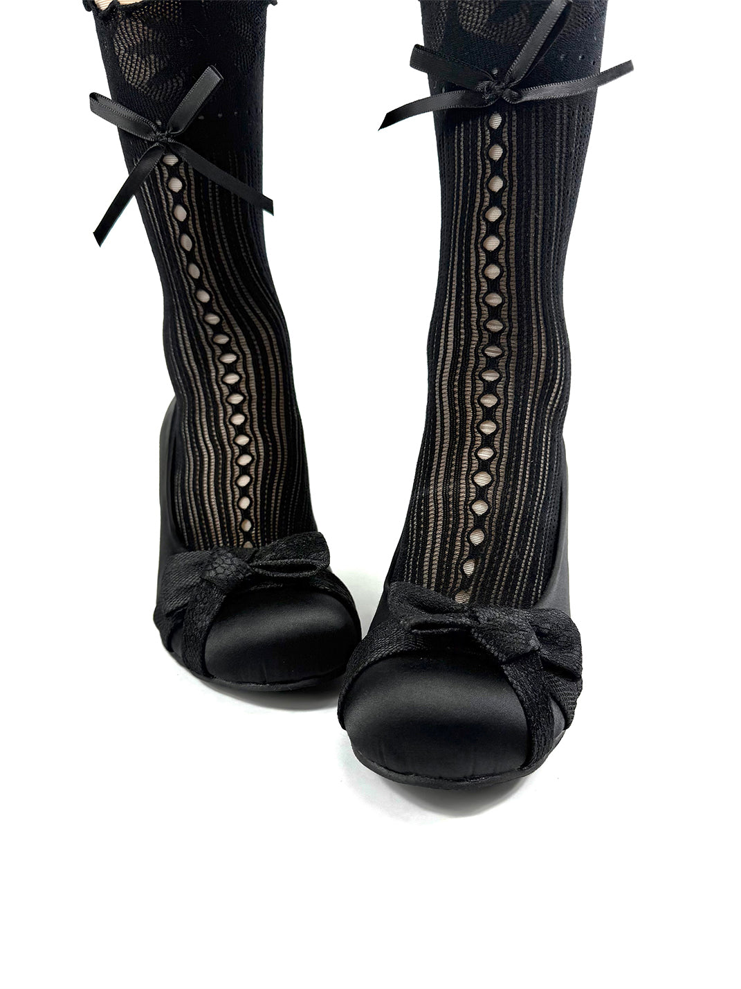 Bow-Toe Sculpted Cup-Heel Satin Pumps