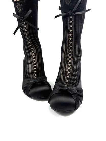 Bow-Toe Sculpted Cup-Heel Satin Pumps