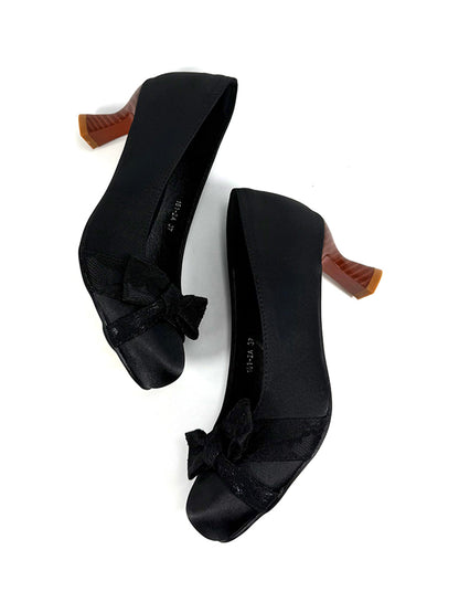 Bow-Toe Sculpted Cup-Heel Satin Pumps