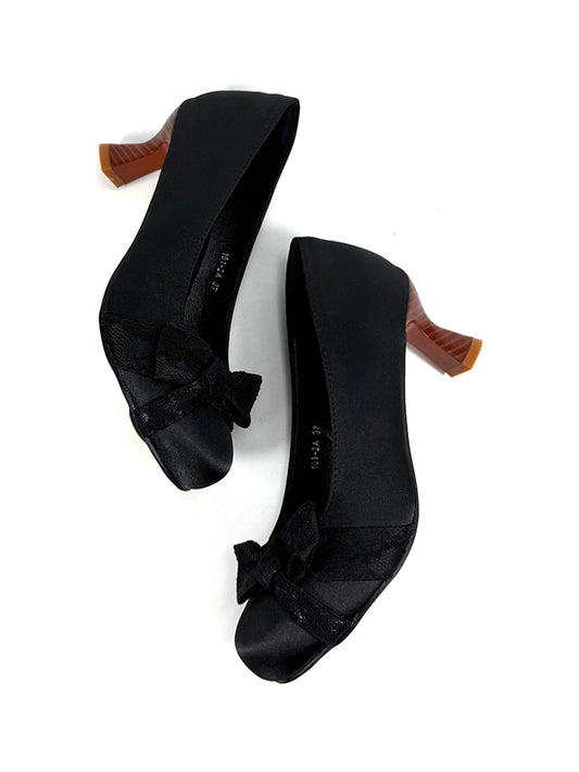 Bow-Toe Sculpted Cup-Heel Satin Pumps