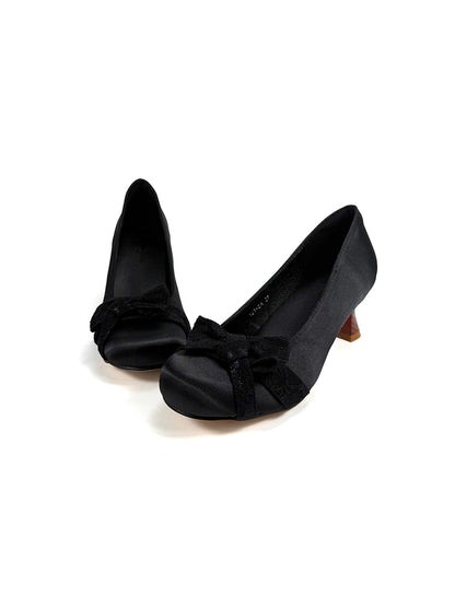 Bow-Toe Sculpted Cup-Heel Satin Pumps