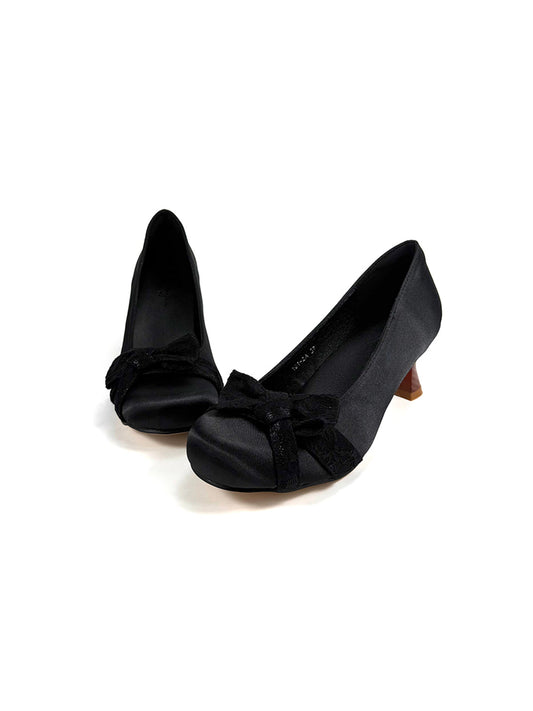 Bow-Toe Sculpted Cup-Heel Satin Pumps