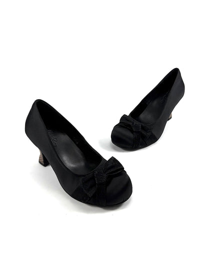 Bow-Toe Sculpted Cup-Heel Satin Pumps